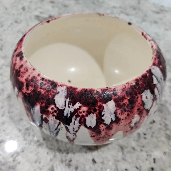 Beautiful Wine Red Drip Glazed Round Ceramic Pottery Bowl Kitchen Decor Holder - Picture 1 of 7